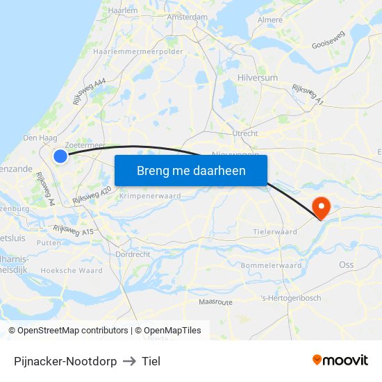 Pijnacker-Nootdorp to Tiel map