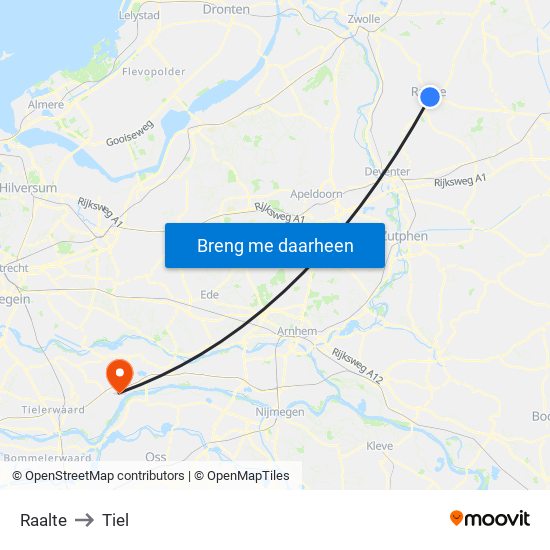 Raalte to Tiel map