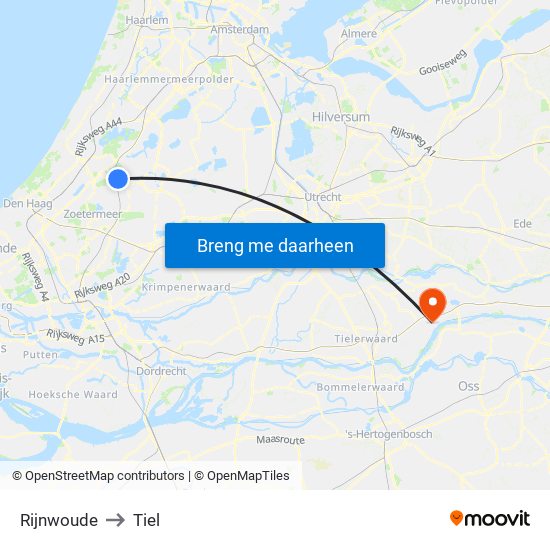 Rijnwoude to Tiel map