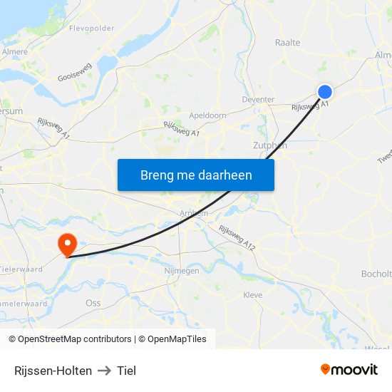 Rijssen-Holten to Tiel map