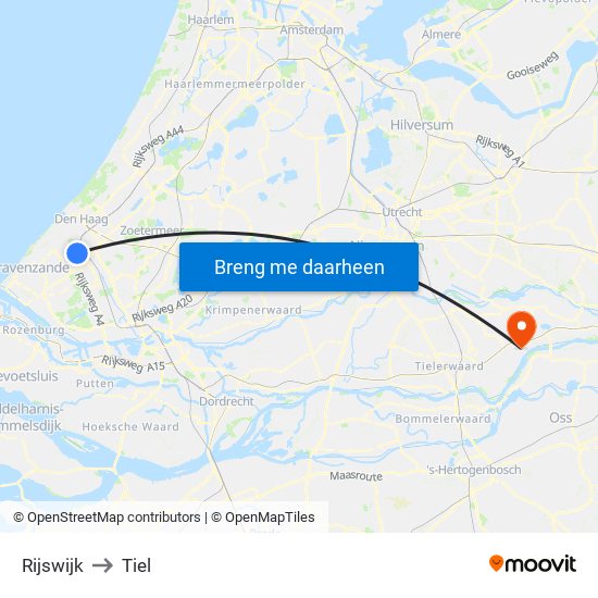 Rijswijk to Tiel map