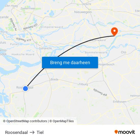 Roosendaal to Tiel map