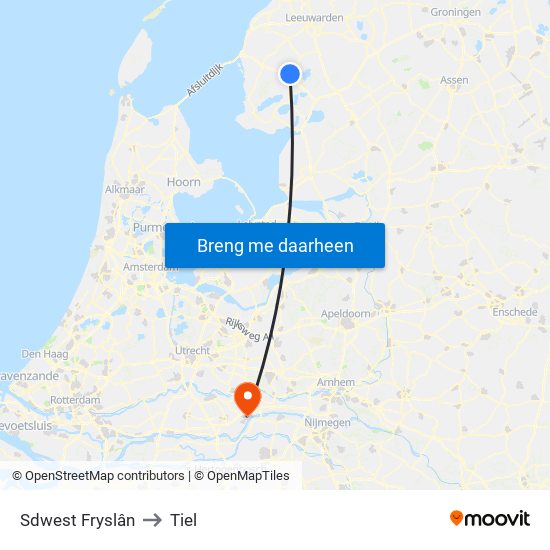 Sdwest Fryslân to Tiel map