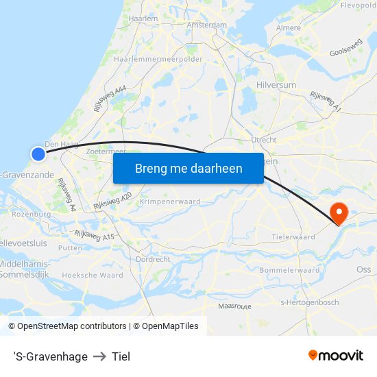 'S-Gravenhage to Tiel map