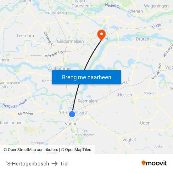 'S-Hertogenbosch to Tiel map