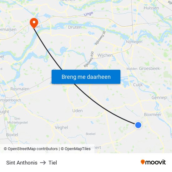 Sint Anthonis to Tiel map