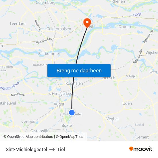 Sint-Michielsgestel to Tiel map