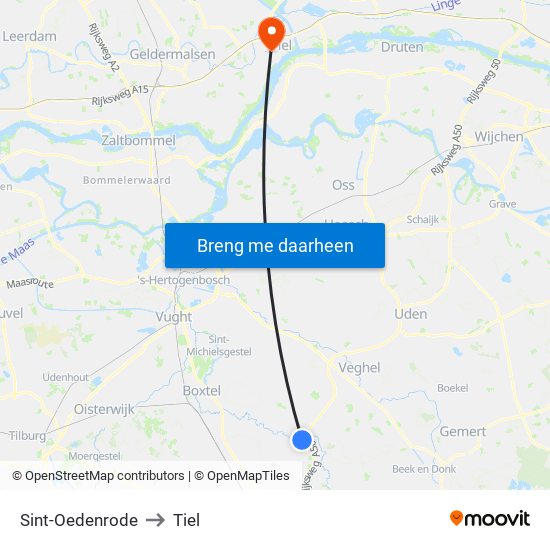 Sint-Oedenrode to Tiel map