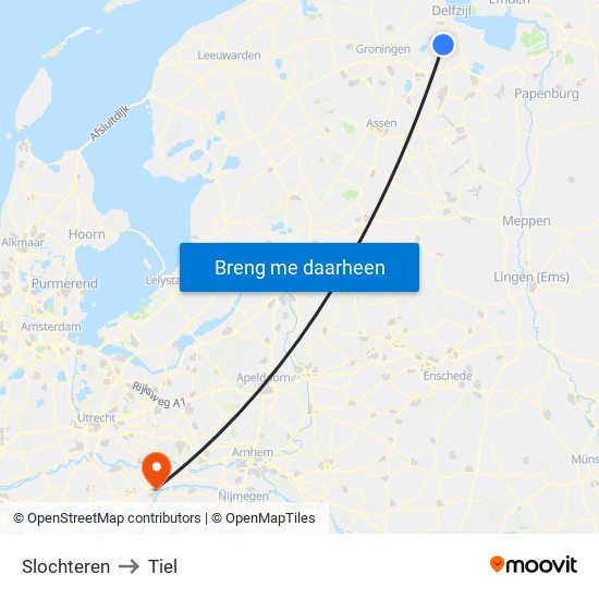 Slochteren to Tiel map