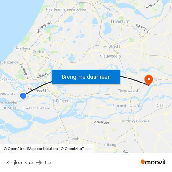 Spijkenisse to Tiel map