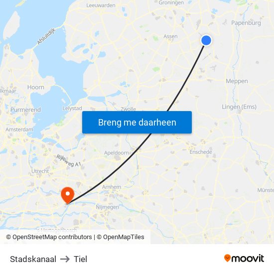 Stadskanaal to Tiel map