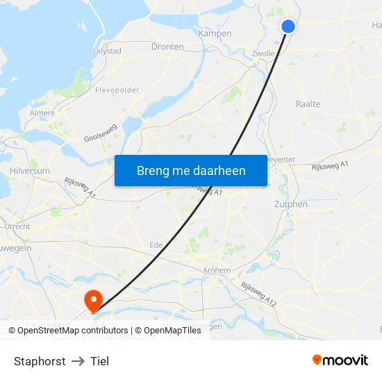 Staphorst to Tiel map