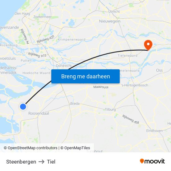 Steenbergen to Tiel map