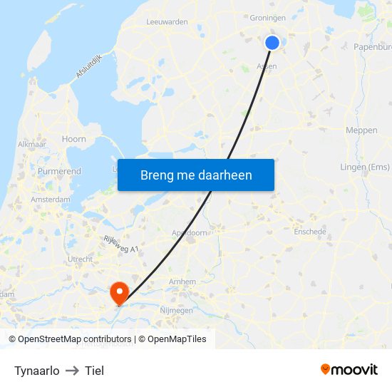 Tynaarlo to Tiel map