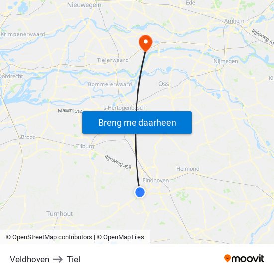 Veldhoven to Tiel map