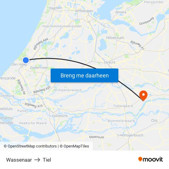 Wassenaar to Tiel map