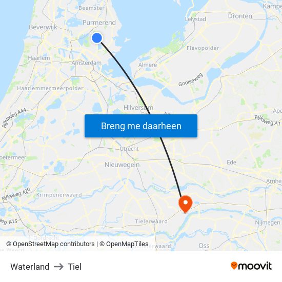 Waterland to Tiel map