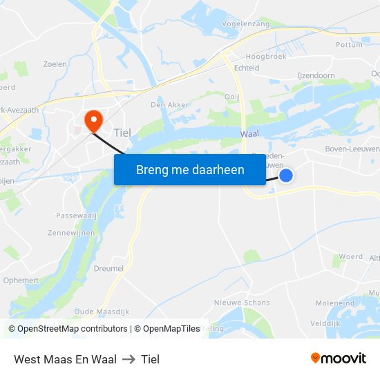 West Maas En Waal to Tiel map