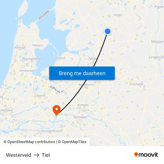 Westerveld to Tiel map