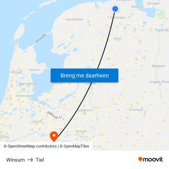 Winsum to Tiel map