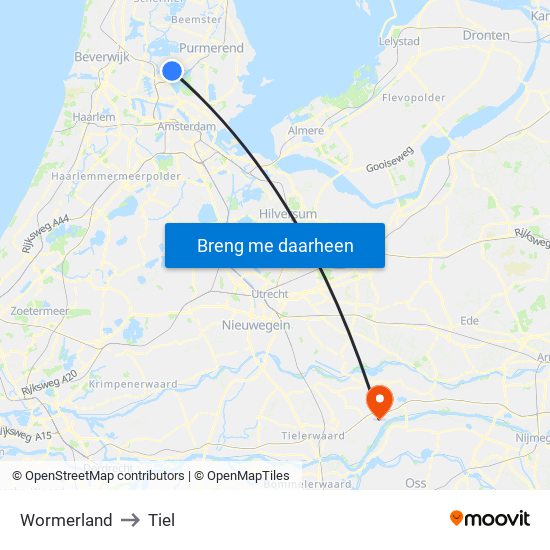 Wormerland to Tiel map