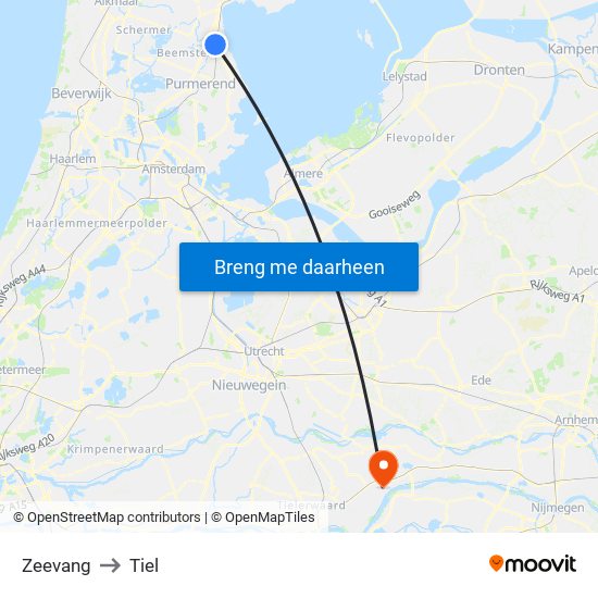 Zeevang to Tiel map