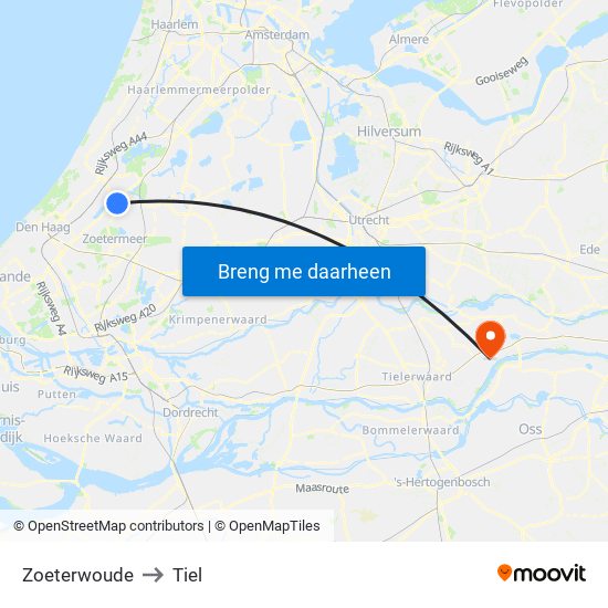 Zoeterwoude to Tiel map