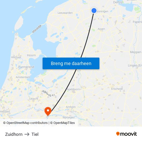 Zuidhorn to Tiel map