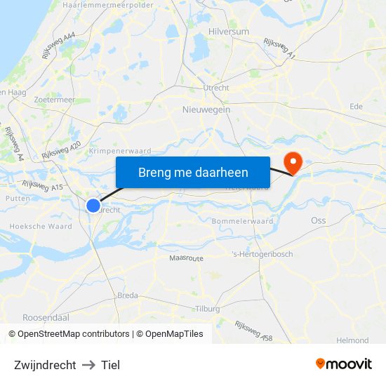 Zwijndrecht to Tiel map