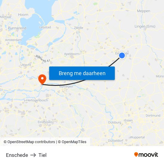 Enschede to Tiel map