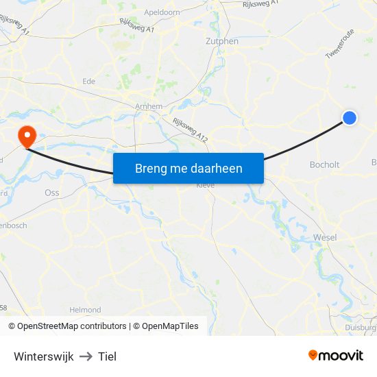 Winterswijk to Tiel map
