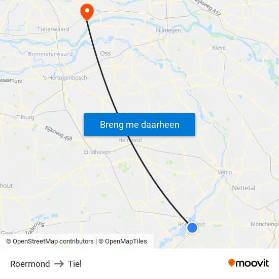 Roermond to Tiel map
