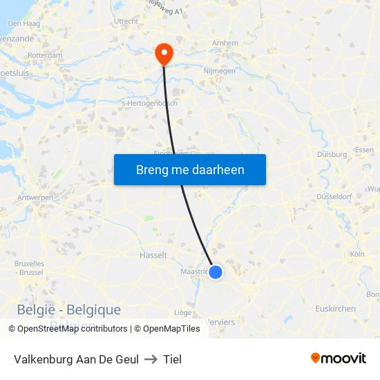 Valkenburg Aan De Geul to Tiel map