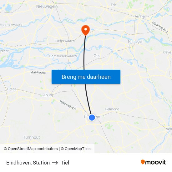 Eindhoven, Station to Tiel map