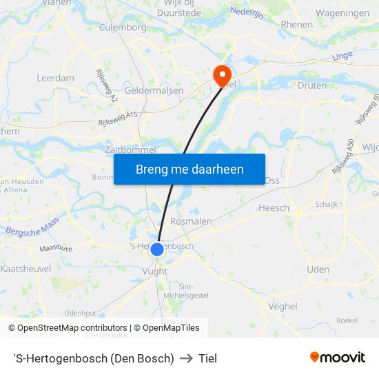 'S-Hertogenbosch (Den Bosch) to Tiel map