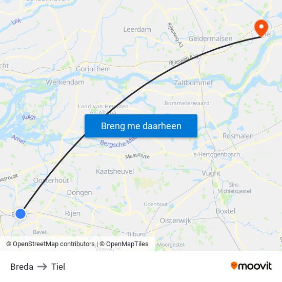 Breda to Tiel map