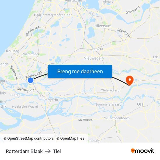 Rotterdam Blaak to Tiel map