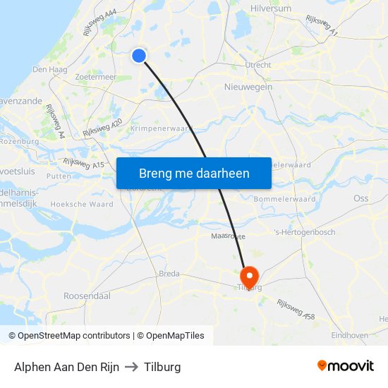 Alphen Aan Den Rijn to Tilburg map