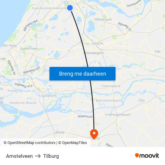 Amstelveen to Tilburg map