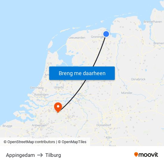 Appingedam to Tilburg map