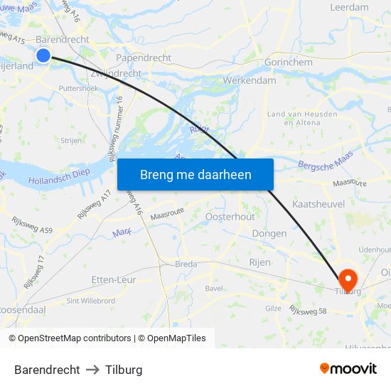 Barendrecht to Tilburg map