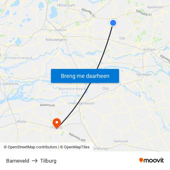 Barneveld to Tilburg map
