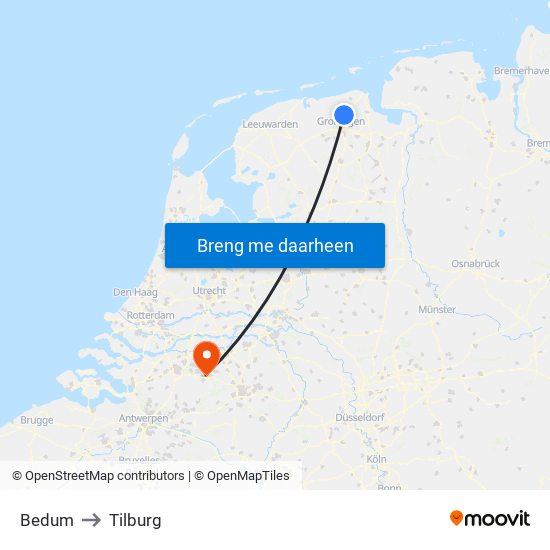 Bedum to Tilburg map