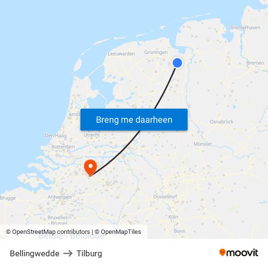 Bellingwedde to Tilburg map
