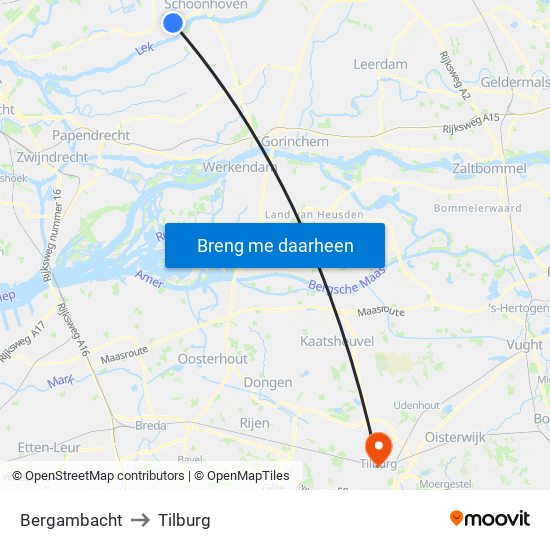 Bergambacht to Tilburg map