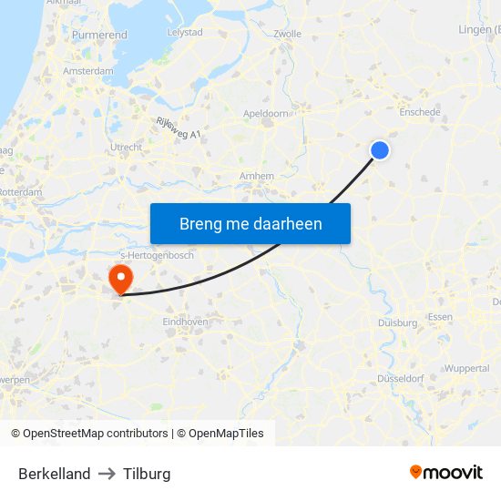 Berkelland to Tilburg map