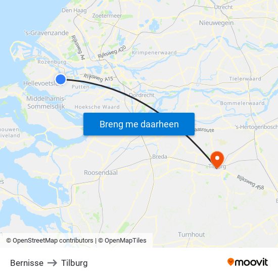 Bernisse to Tilburg map