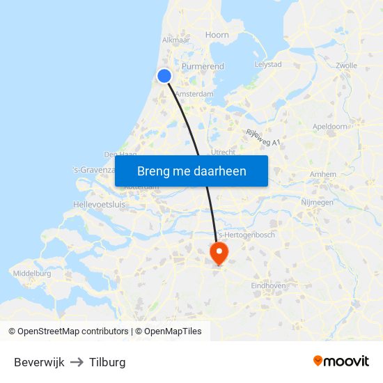 Beverwijk to Tilburg map