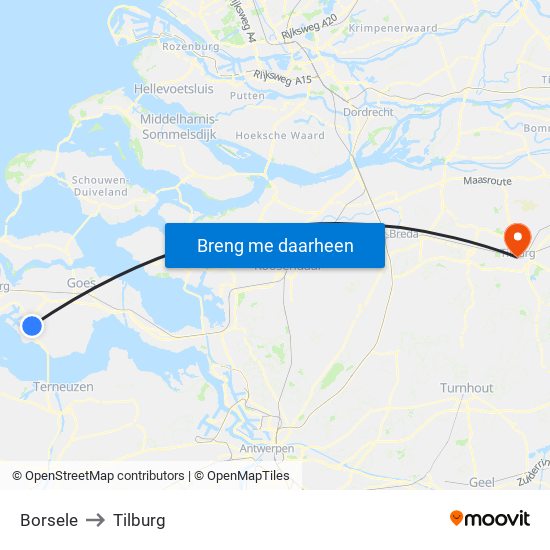 Borsele to Tilburg map