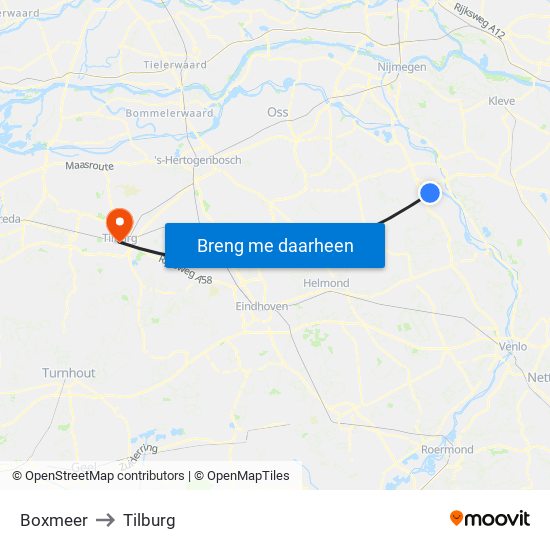 Boxmeer to Tilburg map